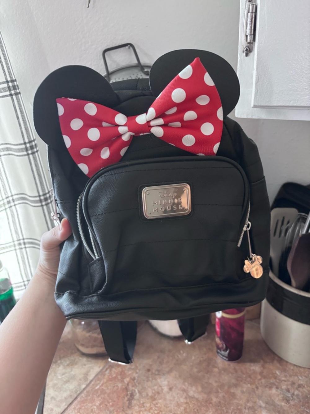 Disney Kids Backpack with Black Body and Red Polka Dot Bow